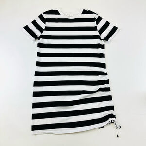 Bailey 44 black white Breton stripe cotton T-shirt dress side ruched Medium
